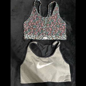 2 EUC Womens S Nike Sports Bras. Black Floral and Grey.